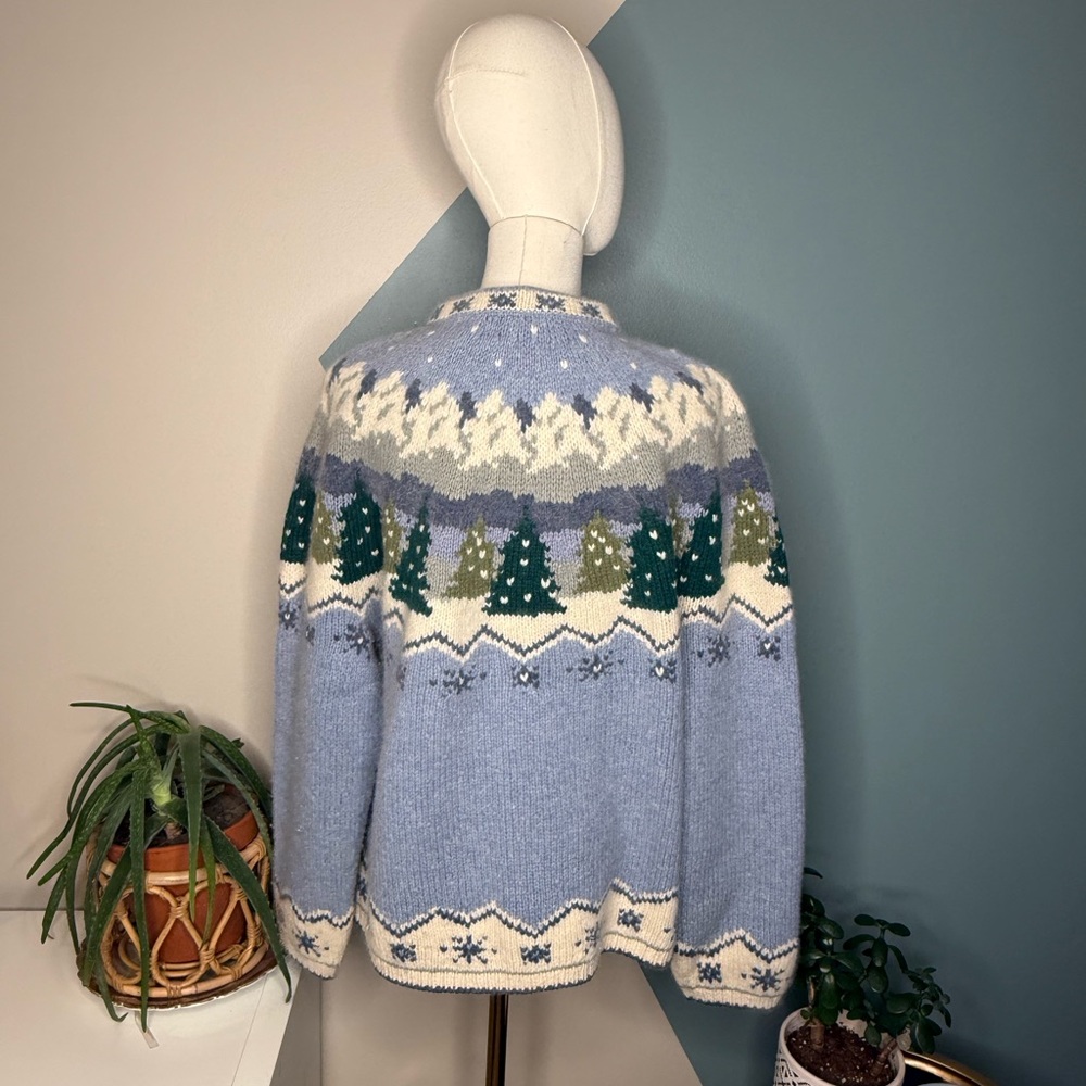 Icelandic Design 1998 Wool Angora Nordic Sweater L Reindeer Quarter Zip - Picture 4 of 12